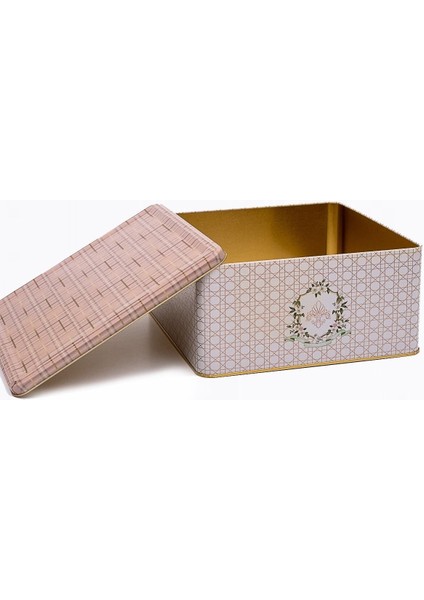 ER029-5F Rosy Plaid Desenli Kare Metal Saklama Kabı 24X24 cm modelleri
