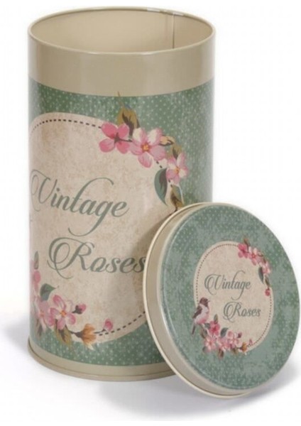 Çiçek Kuş Desenli Metal Erzak Saklama Kabı 1.8 lt - Yeşil indirimleri