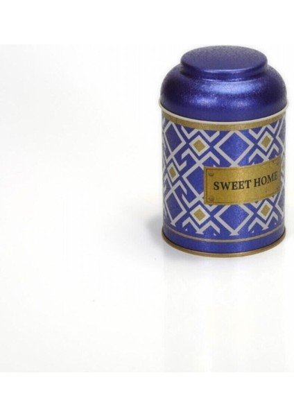 Turkish Blue_Swt Home Desenli Yuvarlak Metal Kutu, 9 x 11 cm, 0.6 lt