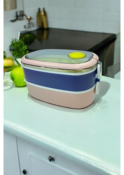 Içi Metal Kaşık Çatallı Beslenme Kutusu 1.3 Litre 2 Katlı VP-938 fiyatları