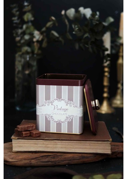 ER023-4J Elegance Chocolate Desenli Kare Metal Saklama Kabı 12X12 cm fiyatları