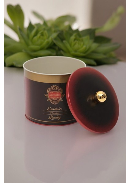 Special Desenli Yuvarlak Çok Amaçlı Metal Erzak Saklama Kabı 2.1 lt - Kırmızı