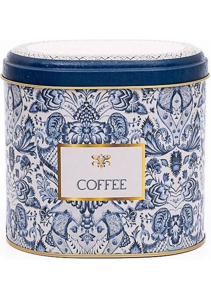 ER004-Y1 Azulejos Coffee Desenli Oval Metal Saklama Kabı 11X15 cm