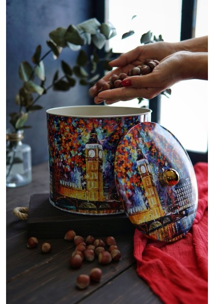 Afremov Big Ben Desenli Yuvarlak Çok Amaçlı Metal Erzak Saklama Kabı 3.9 lt - Çok Renkli