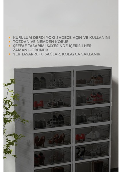 6 Katlı Katlanabilir Ayakkabılık, Modüler Ayakkabı Dolabı, Portatif Düzenleyici,antrasit modelleri