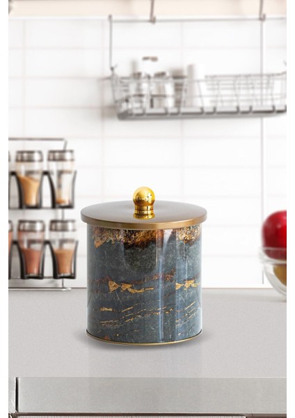 Taş Desenli Yuvarlak Çok Amaçlı Metal Erzak Saklama Kabı 2.4 lt - Siyah