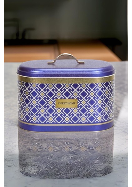 Sultan Desenli Metal Ekmek Sepeti 11 lt - Mavi Beyaz