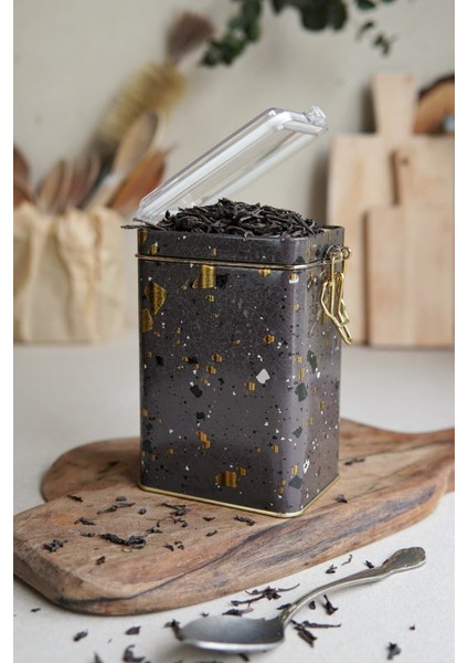 ER043-8G Terrazzo Brown Desenli Dikdörtgen Metal Saklama Kabı 8X10 cm