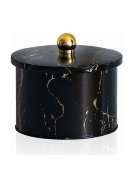Marble Black Desenli Topuz Kulplu Yuvarlak Metal Kutu, 14 x 10 cm, 1.3 lt fiyatları