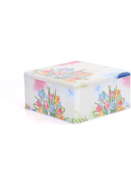 Lale Desenli Kare Çok Amaçlı Metal Erzak Saklama Kabı 6.3 lt - Çok Renkli