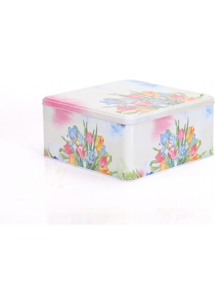 Lale Desenli Kare Çok Amaçlı Metal Erzak Saklama Kabı 6.3 lt - Çok Renkli modelleri