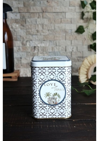 ER018-6I Forrest Grey Love Desenli Kare Metal Saklama Kabı 9x9 cm