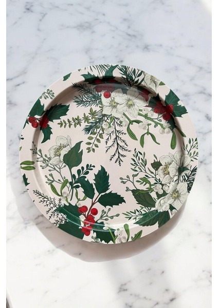 Yılbaşı Noel, Yeni Yıl Desenli Yuvarlak Metal Tepsi 37 cm modelleri