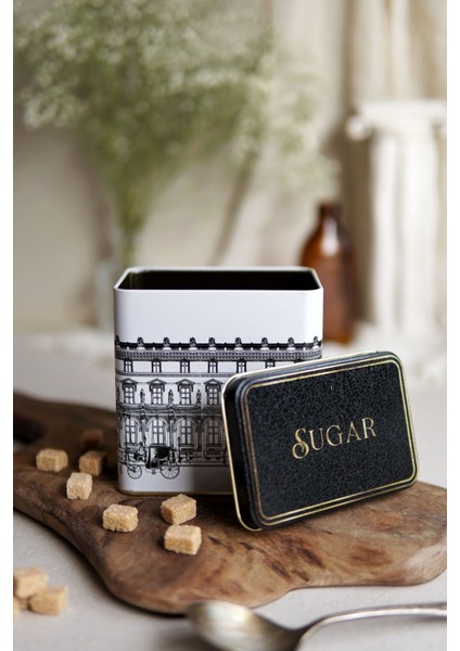 ER205-3A City Sugar Desenli Kare Metal Saklama Kabı 9x9 cm