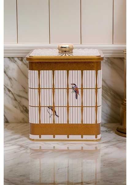 ER023-T7 Bird Cage Desenli Kare Metal Saklama Kabı 12X12 cm