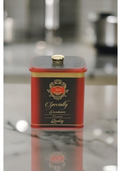 Special Desenli Kare Çok Amaçlı Metal Erzak Saklama Kabı 2.1 lt - Kırmızı