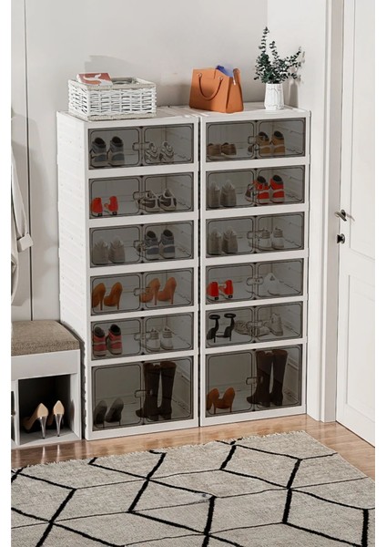 6 Katlı Katlanabilir Ayakkabılık, Modüler Ayakkabı Dolabı, Portatif Düzenleyici, Beyaz fırsatları