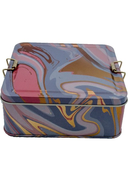 Liquid Pink Desenli Metal Kilitli Saklama Kabı 158X158X80 mm 2,4 Lt