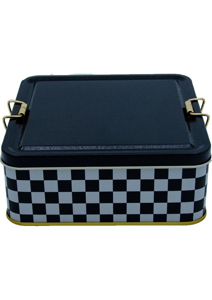Checkers Black Dama Desenli Metal Kilitli Saklama Kabı 158X158X80 mm 2,4 Lt