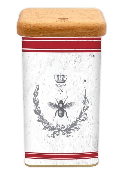 ER042-5O Country Housefly Desenli Ahşap Kapaklı Dikdörtgen Metal Saklama Kabı 8X10 cm