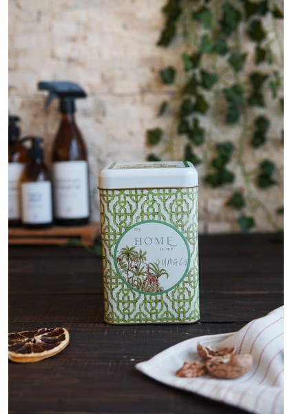 ER022-8I Forrest Green Home Desenli Kare Metal Saklama Kabı 11X11 cm