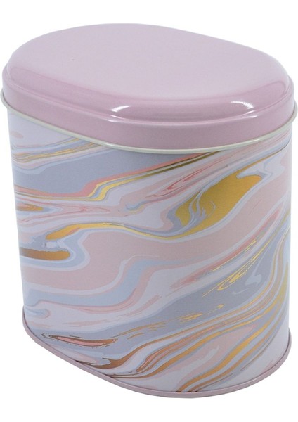 EF004-F1 Liquid Flat Pink Desenli Oval Metal Saklama Kabı 11X15 cm