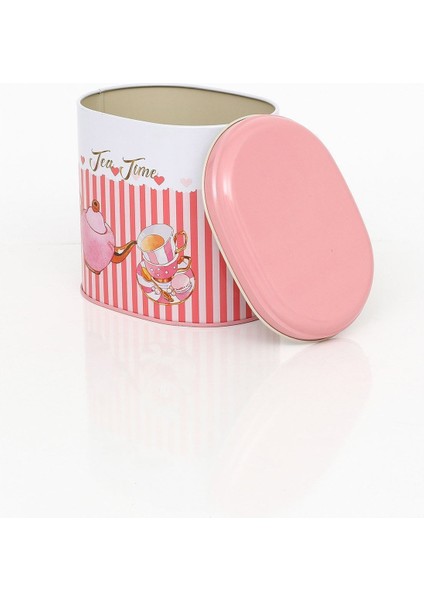 EF004-E6 Sprinkles Tea Time Desenli Oval Metal Saklama Kabı 11X15 cm indirimleri