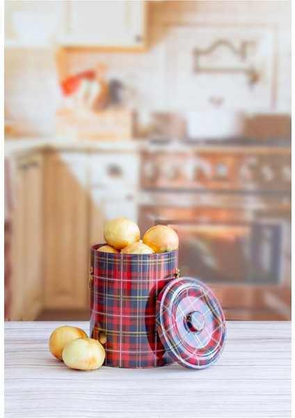 Ekose Desenli Metal Patates Soğan Saklama Kabı 5.6 lt - Kırmızı fiyatları