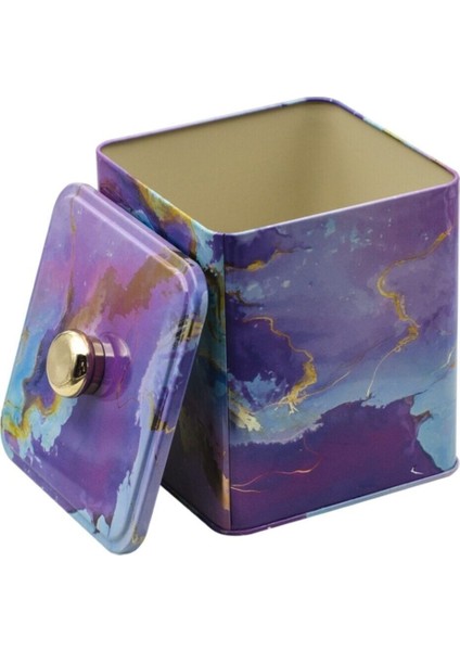 EF023-F0 Liquid Purple Desenli Kare Metal Saklama Kabı 12X12 cm fırsatları