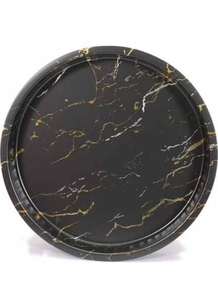 Mermer Desenli 37 cm Yuvarlak Metal Dekoratif Sunum Tepsisi - Siyah fiyatları