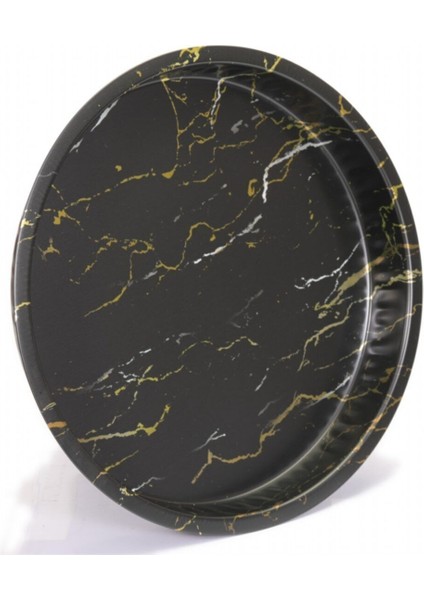 Mermer Desenli 37 cm Yuvarlak Metal Dekoratif Sunum Tepsisi - Siyah modelleri