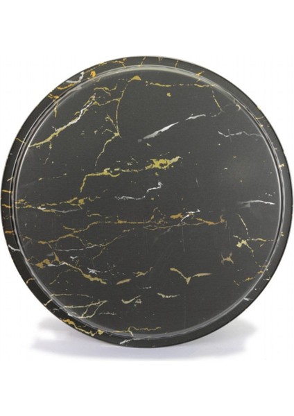 Mermer Desenli 37 cm Yuvarlak Metal Dekoratif Sunum Tepsisi - Siyah indirimleri