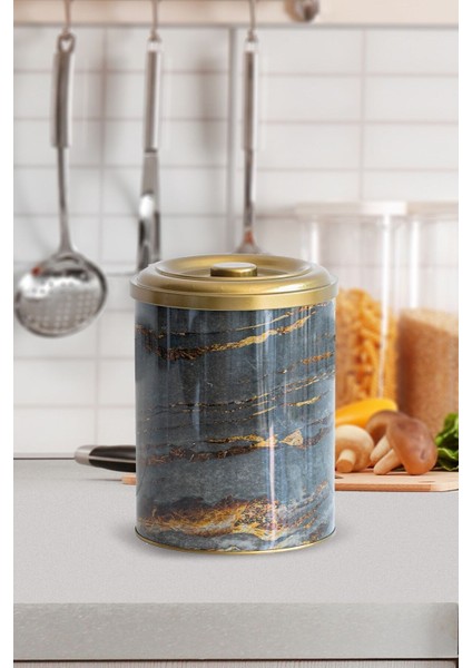 Taş Desenli Çok Amaçlı Metal Erzak Saklama Kabı 2.5 lt - Siyah