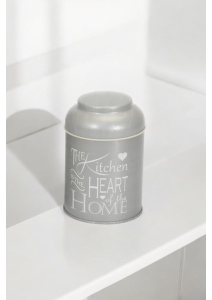 The Kitchen Heart Desenli Yuvarlak Metal Kutu, 9 x 11 cm, 0.6 lt