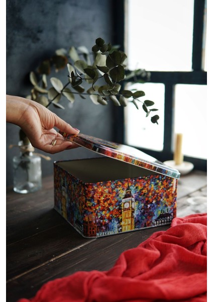 Afremov Big Ben Desenli Kare Çok Amaçlı Metal Erzak Saklama Kabı 4.1 lt - Çok Renkli