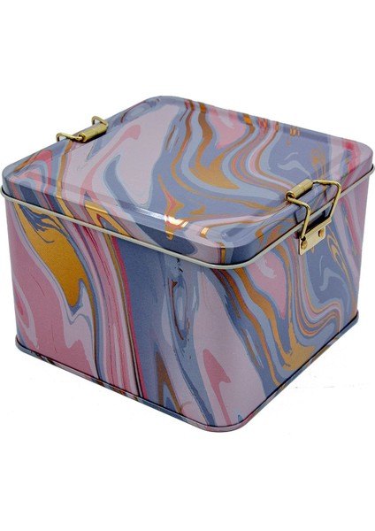 Liquid Pink Desenli Metal Kilitli Saklama Kabı 158X158X110 mm 2,7 Lt
