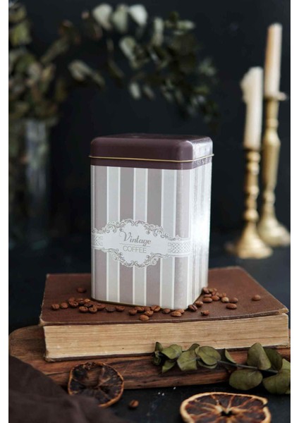 ER022-7A Elegance Coffee Desenli Kare Metal Saklama Kabı 11X11 cm