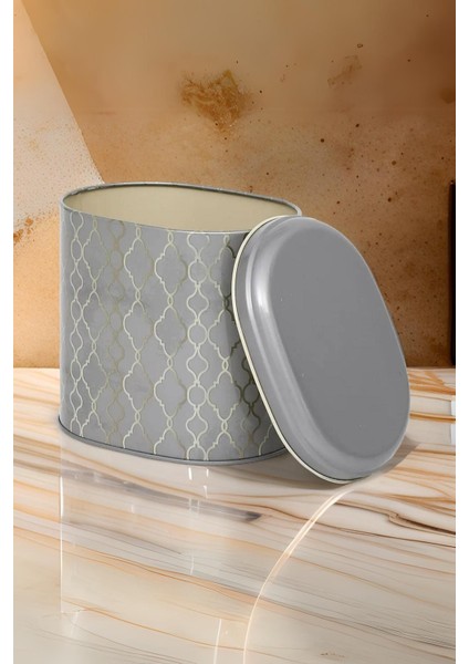 EF004-E2 Trellis Old Grey Desenli Oval Metal Saklama Kabı 11X15 cm