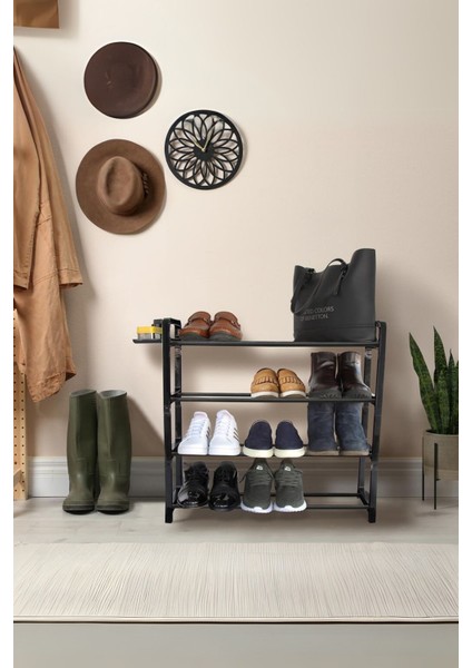 Siyah 4 Katlı Plastik Ayakkabılık Organizer Bölmeli, Ayakkabı Rafı, Ayakkabı Düzenleyici