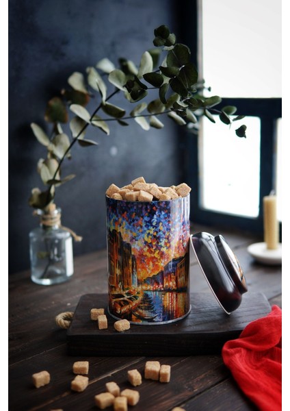 Afremov Desenli Metal Erzak Saklama Kabı 1.4 lt - Çok Renkli