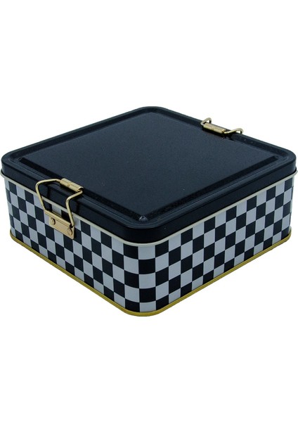 Checkers Black Dama Desenli Metal Kilitli Saklama Kabı 158X158X80 mm 2,4 Lt fiyatları