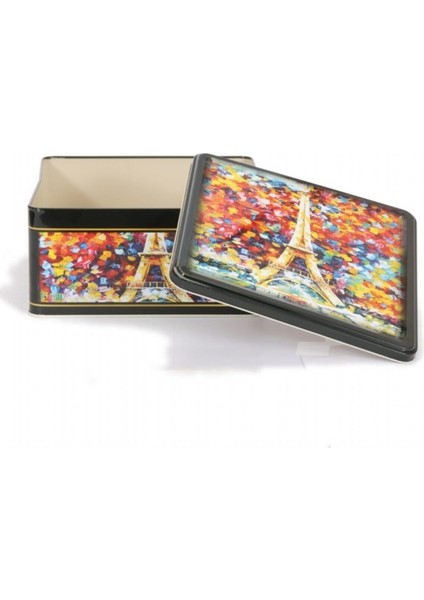 Afremov Paris Desenli Kare Çok Amaçlı Metal Erzak Saklama Kabı 6.3 lt - Çok Renkli indirimleri