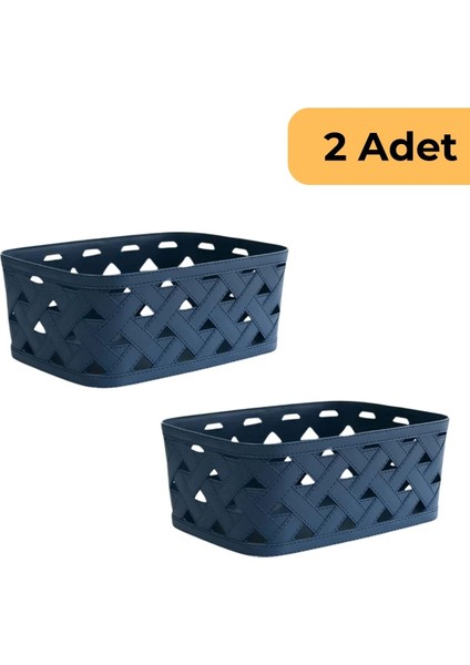 Deri Desenli Sepet, 2'li Set, Mavi