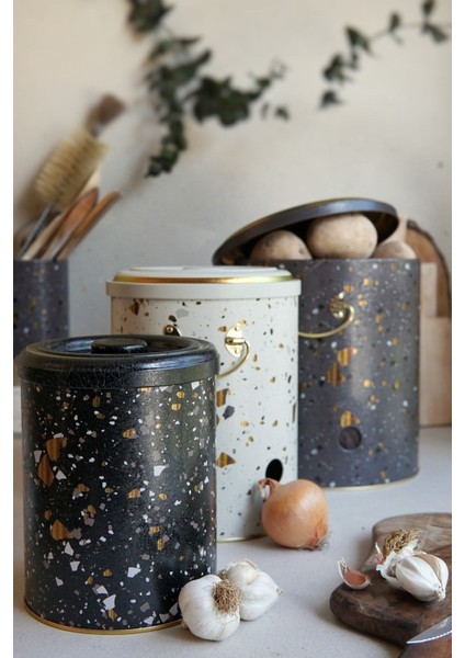 ERB29U4 Patates-Soğan-Sarımsak Saklama Kabı 3 Lü Set, Terrazzo