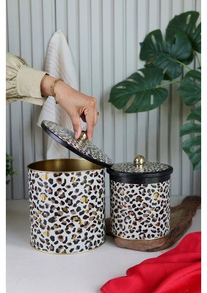 Leo Desenli Metal Saklama Kabı 2'li Set 2.1 Litre 4.1 Litre ERB48V4