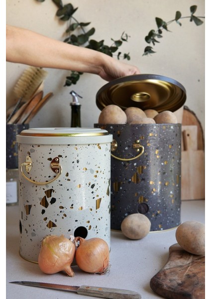 ERB23U4 Patates-Soğan Saklama Kabı 2 Li Set, Terrazzo