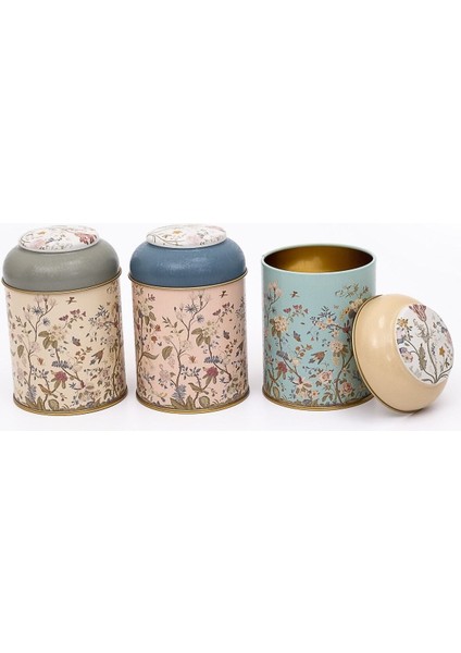 Botanica Desenli 0,6 Lt Silindir Metal Saklama Kabı Seti, Hava Geçirmez Kapaklı 3'lü Gıda Saklama Kutuları modelleri