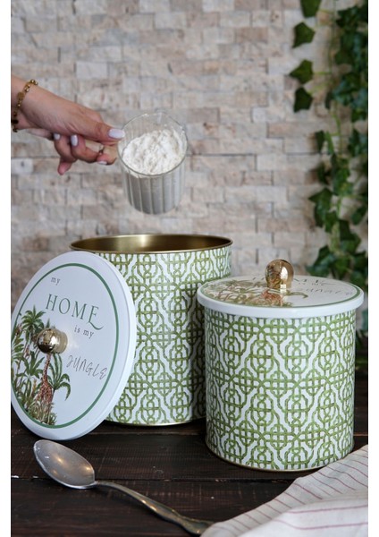 Forrest Desenli Metal Saklama Kabı 2'li Set 2.1 Litre 4.1 Litre ERB48U3