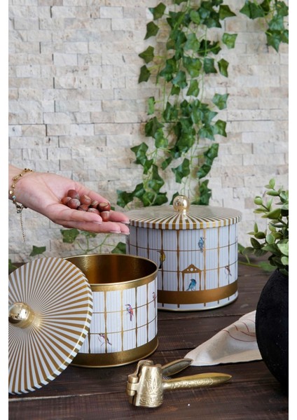 Bird Cage Desenli Metal Saklama Kabı Seti - 2'li Set (1,3 Lt - 2,9 Lt) ERB53T7