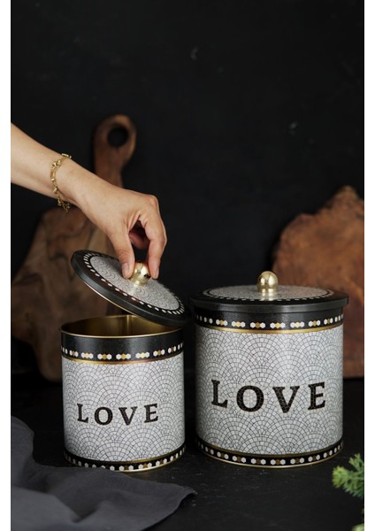 Mosaic Desenli Metal Saklama Kabı 2'li Set 2.1 Litre 4.1 Litre ERB48U1